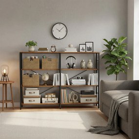 Estante de 4 níveis 120 x 30 x 109,4 cm, estante de arrumação, sala de estar, escritório castanho-preto