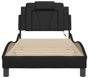 Estrutura de cama c/ luzes LED 90x190 cm couro artificial preto