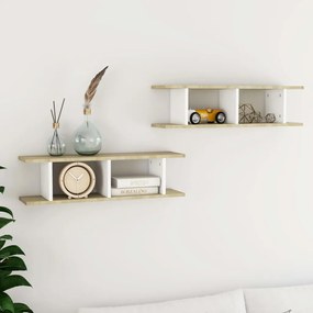 vidaXL Estantes de parede 2 pcs 78x18x20 cm madeira branco/sonoma