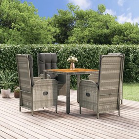 vidaXL 5 pcs conjunto de jantar p/ jardim c/ almofadões vime PE cinza