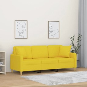 Sofá 3 lugares + almofadas decoração 180cm tecido amarelo-claro