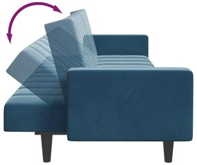 Sofá-cama 2 lugares c/ apoio de pés veludo azul