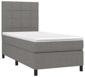 Cama box spring c/ colchão e LED 80x200 cm tecido cinza-escuro