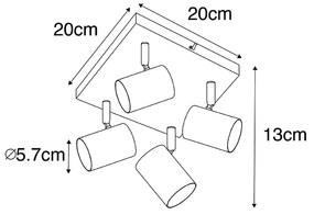 Moderno candeeiro de teto preto quadrado ajustável de 4 luzes - Jeana Moderno