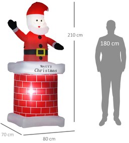 Pai Natal Insuflável com Chaminé 2 Luzes LED e Insuflador Elétrico Decoração de Natal 80x70x210 cm Multicor
