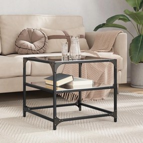 Mesa de centro com topo em vidro preto 50x50x45 cm aço