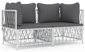 2 pcs conjunto lounge de jardim com almofadões aço branco