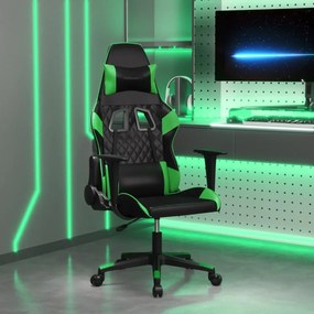 vidaXL Cadeira gaming massagens couro artificial preto e verde