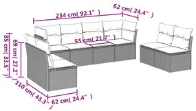8 pcs conjunto sofás de jardim com almofadões vime PE preto