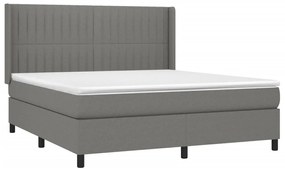 Cama box spring c/ colchão e LED 160x200 cm tecido cinza-escuro