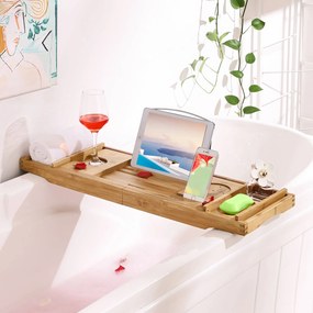 Suporte para banheira em bambu 75-109 x 4,5 x 23 cm cor natural
