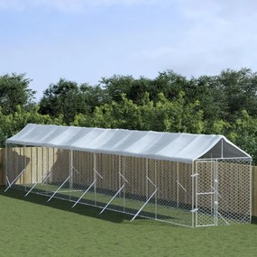 vidaXL Canil de exterior com teto 2x14x2,5 m aço galvanizado prateado