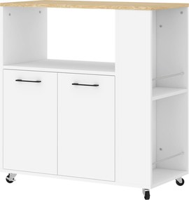 HOMCOM Carrinho de Cozinha com Rodas 2 Portas Prateleira Ajustável e Porta-Especiarias 75x40x80,5 cm Branco e Carvalho | Aosom Portugal