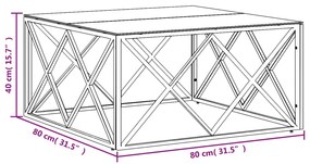 Mesa de centro 80x80x40 cm aço inoxidável e vidro