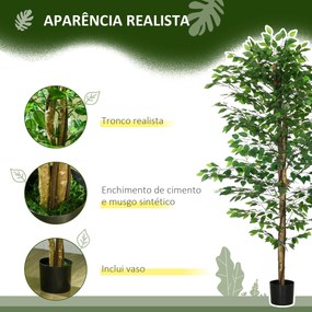 Planta Figueira Artificial com Tronco Realista 180 cm  Vaso e 1260 Folhas Decoração para Casa Verde