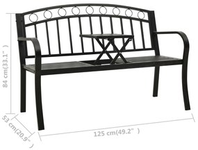 Banco de jardim com mesa 125 cm aço preto