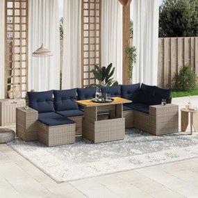 vidaXL 8 pcs conjunto sofás p/ jardim c/ almofadões vime PE cinzento