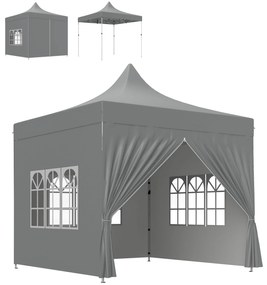 Outsunny Tenda Dobrável Pop-Up 290x290x325 cm com 4 Paredes Laterais Anti-UV Altura Ajustável e Bolsa de Transporte Cinza