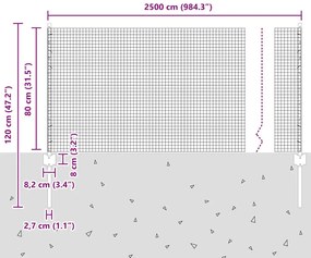 Cerca de Fio Soldado com 11 Postes em U Prata 0.8x25 m Aço