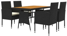 5 pcs Conjunto de jantar p/ exterior vime PE preto
