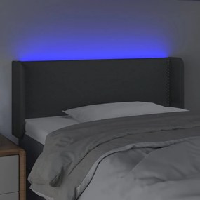 Cabeceira cama c/ luzes LED tecido 83x16x78/88cm cinza-escuro
