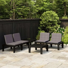vidaXL 4 pcs conjunto lounge de jardim c/ almofadões plástico cinzento