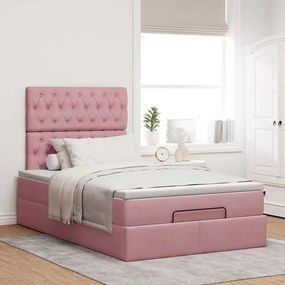 Estrutura de cama otomana com colchões 120x200 cm veludo rosa