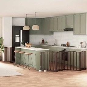 vidaXL Portão cães c/ porta dobrável 12 painéis 960 cm álamo castanho