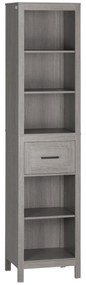 kleankin Coluna Casa de Banho com 1 Gaveta e Prateleiras Abertas Móvel Auxiliar de Armazenamento para Sala de Estar Dormitório Anti-Tombo 42x30x170cm Cinza