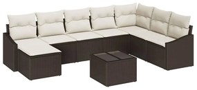 Conjunto de Sofá de Jardim 9 Peças com Almofadas em Rattan Poliéster C