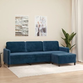 vidaXL Sofá de 3 lugares com apoio de pés 210 cm veludo azul