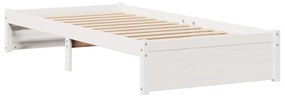 Cama com estante sem colchão 75x190 cm pinho maciço branco