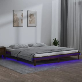 Estrutura de cama c/ LEDs 140x200cm madeira maciça castanho mel