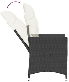 3 pcs conjunto de bistrô com almofadões vime PE preto