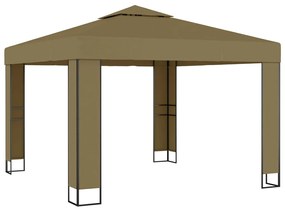 Gazebo com toldo duplo e luzes LED 3x3x2,7 m cinza-acastanhado