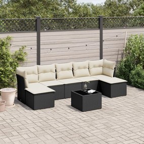 8 pcs conjunto sofás de jardim com almofadões vime PE preto