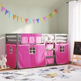vidaXL Beliche com cortinas 90x200 cm madeira de pinho maciça rosa