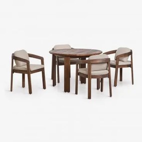 Conjunto De Mesa Redonda Ø110 Cm E 4 Cadeiras De Jardim Em Madeira De Acácia Uleno Castanho-acácia Escuro - Sklum