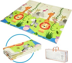 Conjunto 2 em 1 Parque de atividades bebés portátil 206 x 185,5 x 68 cm e tapete reversível para crianças com material seguro cinza escuro + zoológico