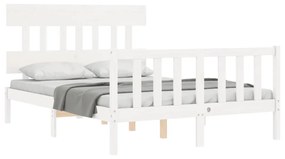 Estrutura de cama com cabeceira 140x200cm madeira maciça branco