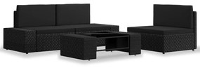 vidaXL 4 pcs conjunto lounge para jardim vime PE preto