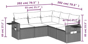 5 pcs conjunto sofás de jardim com almofadões vime PE preto