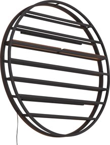 Candeeiro de Parede Moderno Preto com Madeira Redonda Incl. LED - Wine Rack