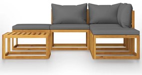 6 pcs conj. lounge jardim c/ almofadões madeira acácia maciça