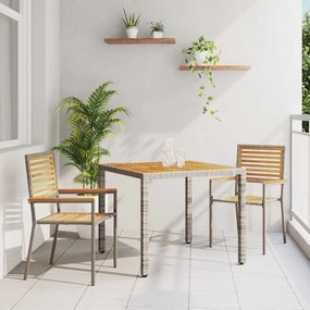 Conjunto de Jantar de Jardim 3 Peças Cinza Rattan Sintético Acácia