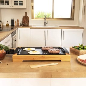 Grelhador elétrico com Potência 2000 W Tasty&Grill 2000 Bamboo Black, acabamento em aço inoxidável, termóstato ajustável, superfície da grelha, revest