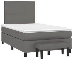Cama boxspring com colchão 120x190 cm couro artificial cinzento