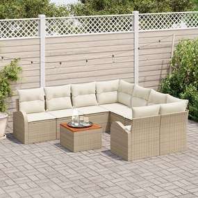 Conjunto de Sofá Jardim de 9 Peças com Almofadas Bege Polirattan Acáci