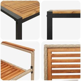 Conjunto de Jantar de Jardim de 7 Peças Bege em Rattan Poly e Acácia v