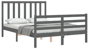 Estrutura de cama com cabeceira 140x190 cm madeira maciça cinza